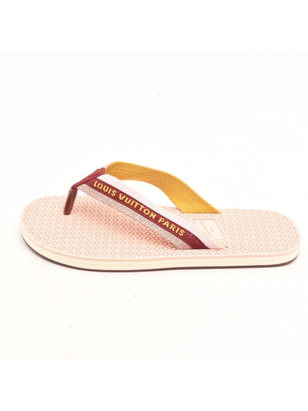Louis Vuitton Beach Sandals Bordeaux Pink Yellow Logo